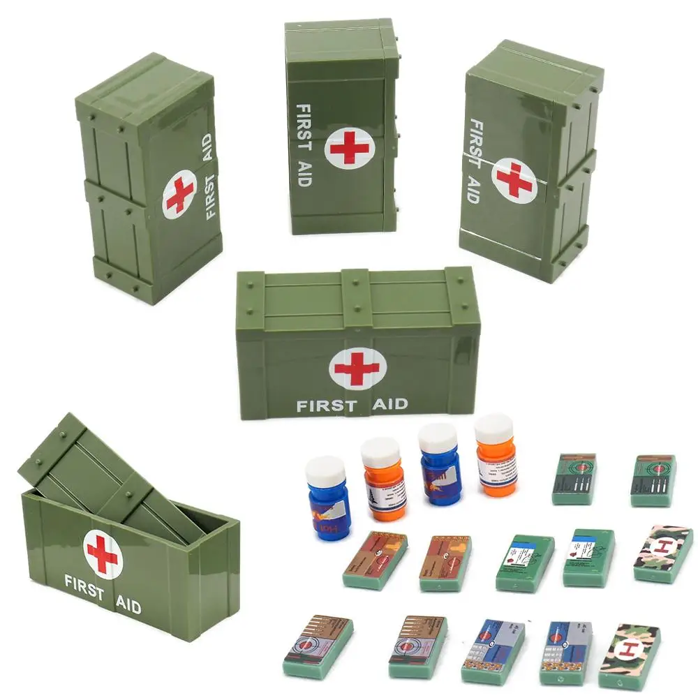 Modern Medical Box City Figures Building Block Medicine Energy Bottle Moc Military WW2 Army Rescue Box Equipment Child Gift Toys