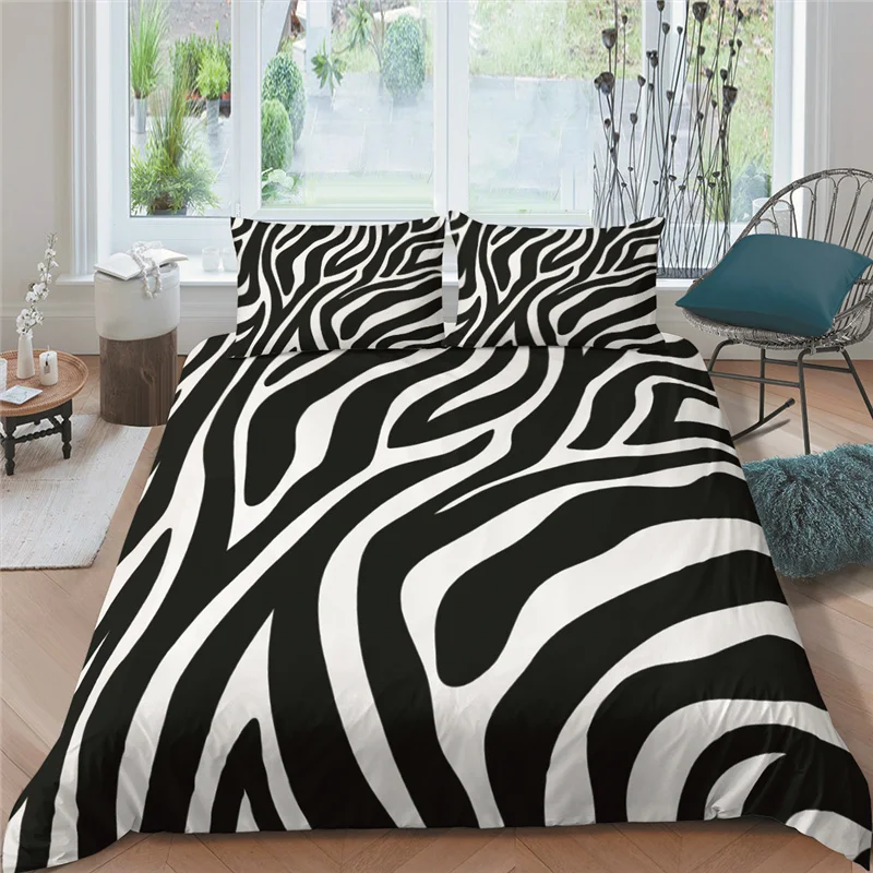 Luxury 3D Zebra Texture Print 2/3Pcs Kid Bedding Set Comfortable Animal Duvet Cover Pillowcase Home Textile Queen and King Size