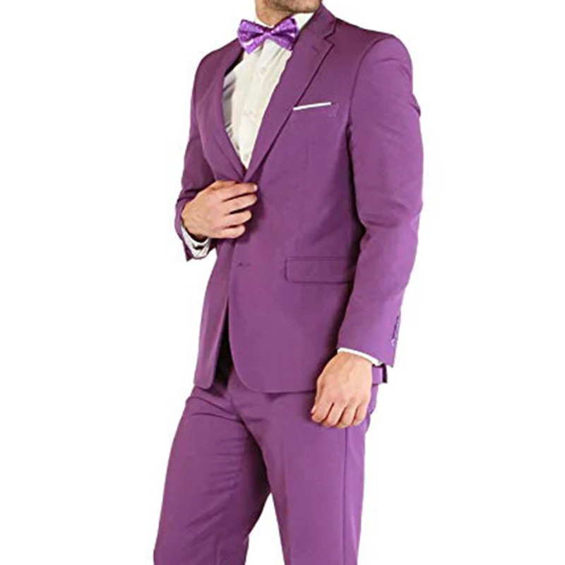 Light Purple Men Suits Double Breasted 2 Pieces (Jacket+Pants) Peaked Collar Slim Fit Suits for Wedding Dinner Party Tuxedos