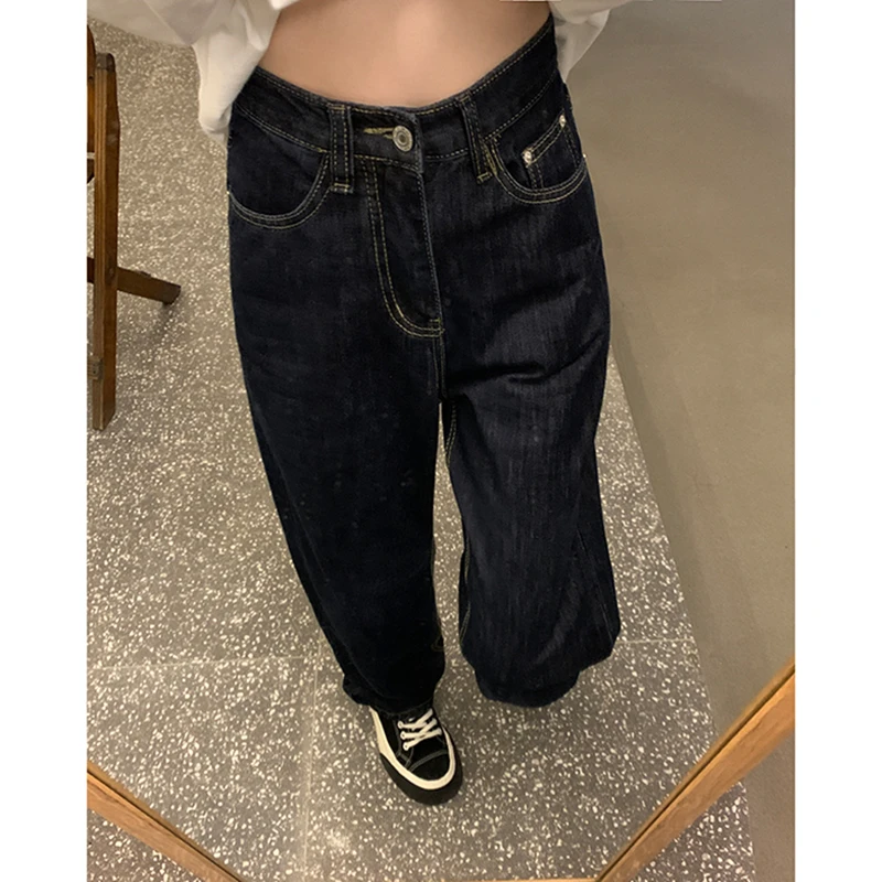 Jeans blu Vintage a vita alta da donna moda coreana Streetwear pantaloni larghi Jean Denim femminile pantaloni dritti larghi in Denim mamma