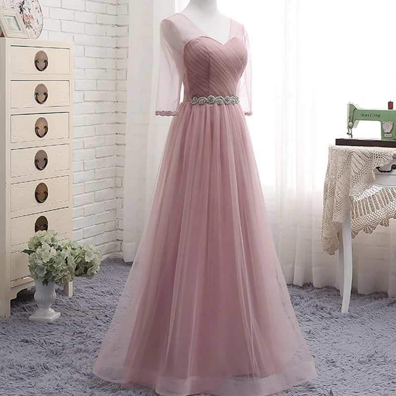 Tulle Lace Donker Roze Bruidsmeisje Jurken 2021 Lange Voor Vrouwen Een Lijn Bruiloft Prom Jurken Vestido De Festa Party jurken