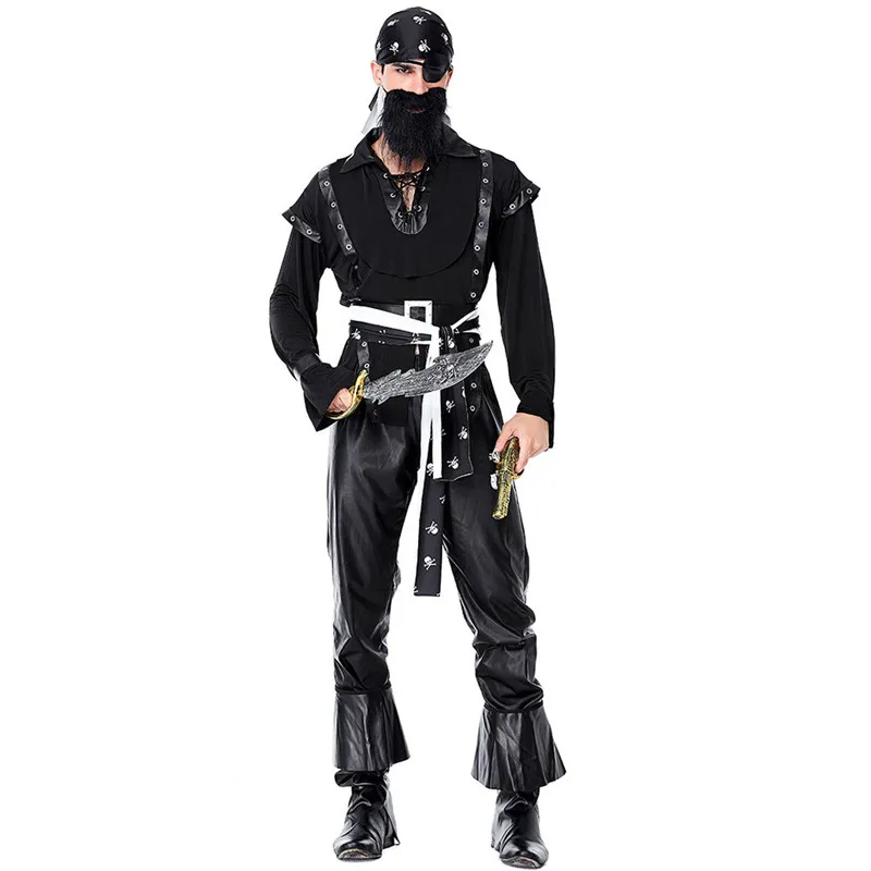 Adult Halloween Warrior Robber Costumes Men Black Beard Pirate Cosplay Carnival Purim Parade Masquerade Masked Ball Party Dress