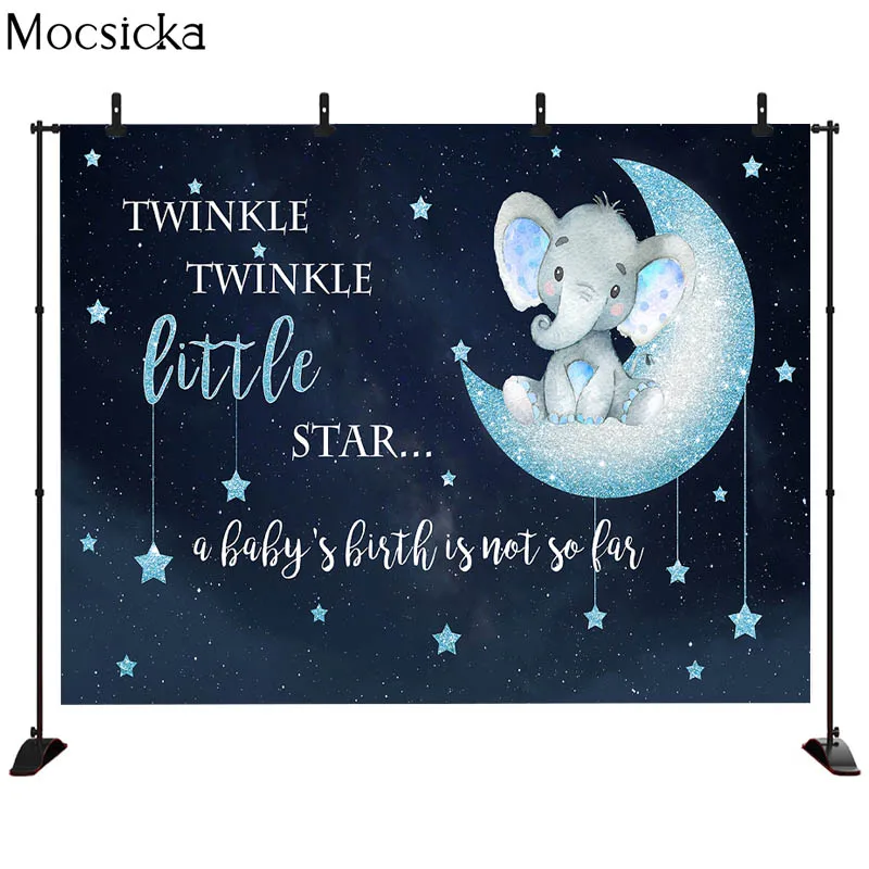 Mocsicka Boy Elephant Backdrop Twinkle Little Star Baby Shower Photography Background Blue Elephant Baby Shower Party Backdrops