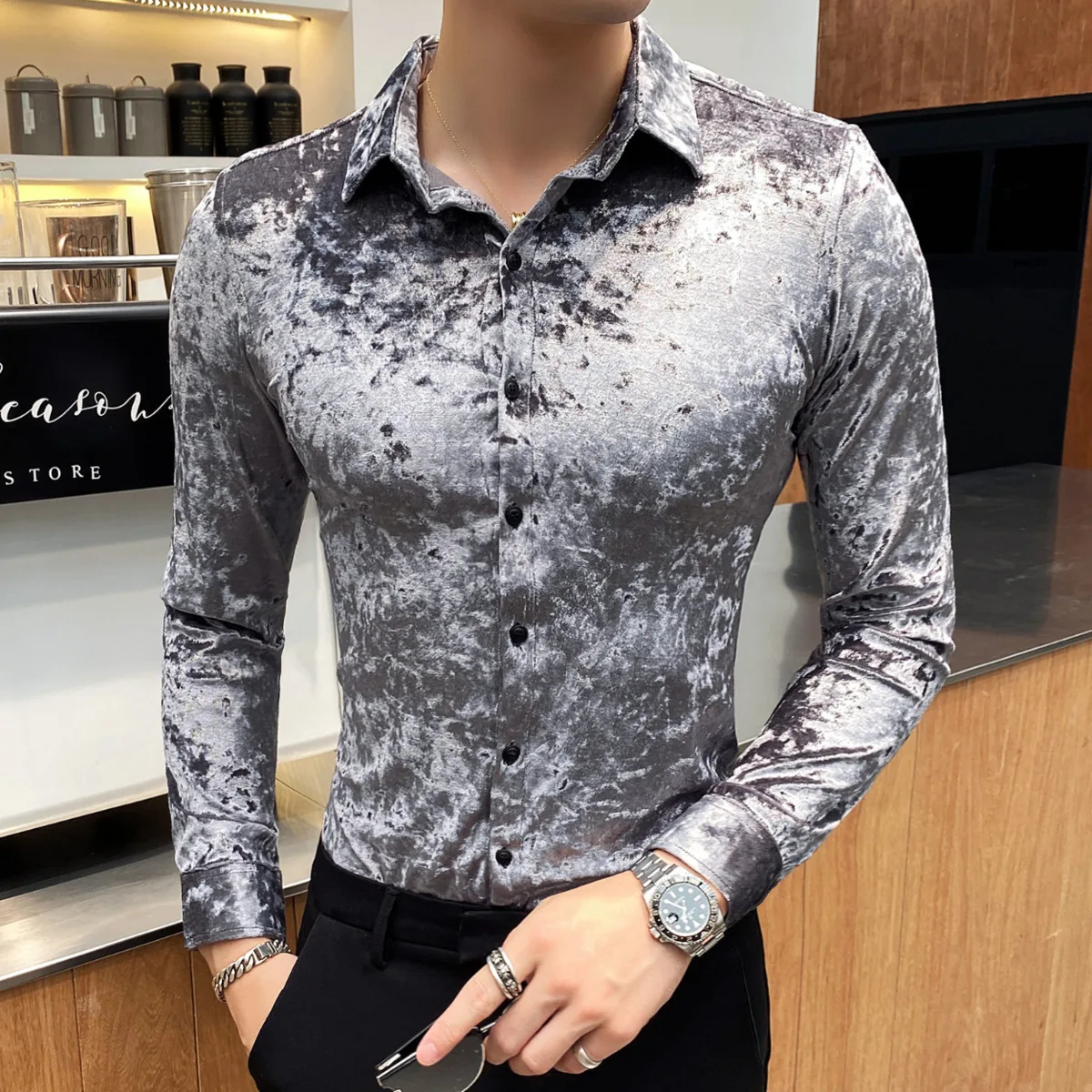 

Shirts For Formal Men Ropa De Hombre 2020 Gray Long Sleeve Shirt Men Velvet Keep Warm Camisa Social Masculina Dress Shirt Men