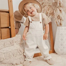 1-6Y Kids Suspender Pants Overalls Baby Boys Girls Clothes Solid Color Button Loose Bib Pants Children Romper Jumpsuits