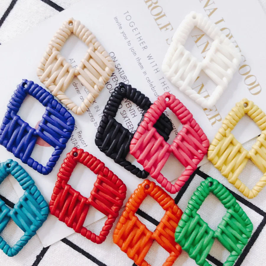 

Free Shipping 60pcs 48*39mm Colorful Geometry Bicone Shape Rattan Woven Resin Jewelry Charms Earring Necklace Floating Pendants