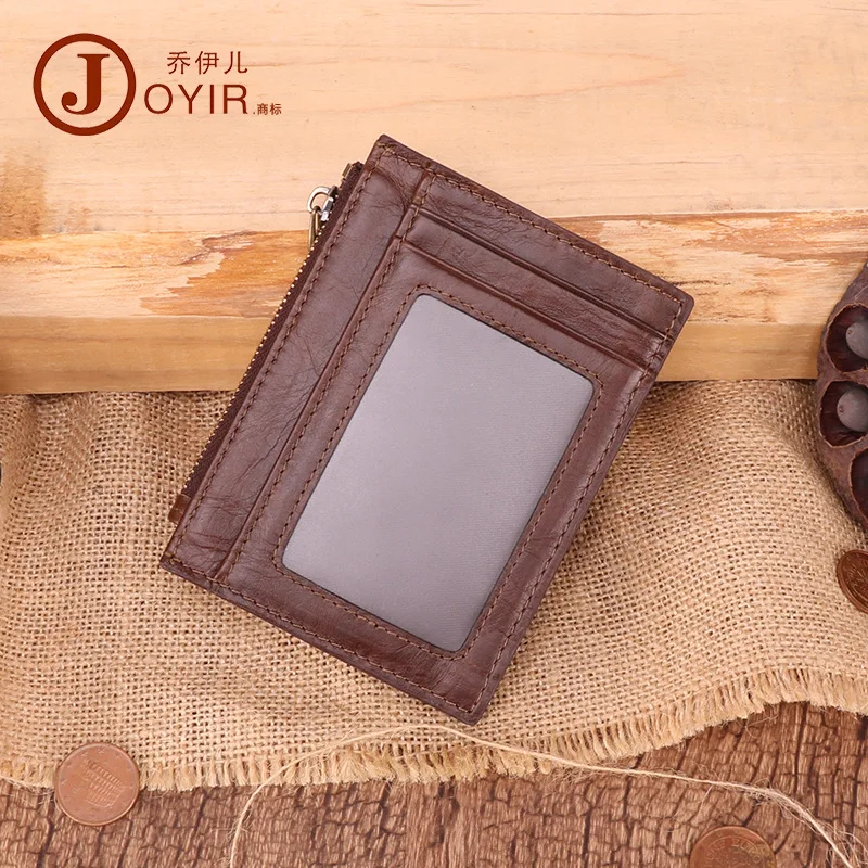 

Men's Vintage Card Holder Genuine Leather Coin Bag Small Card Wallets Credit Card Case Zipper Change Storage Card Bag