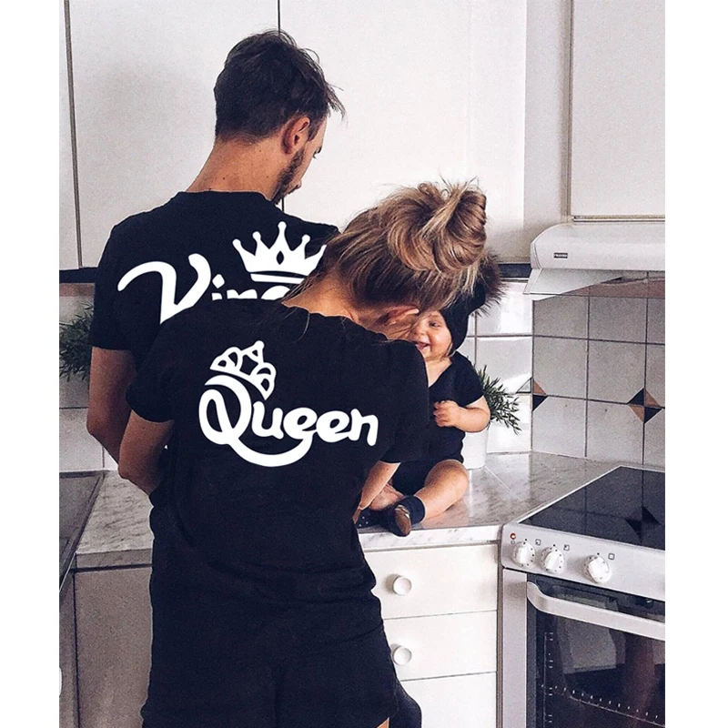 Cotton family matching clothes Outfit Family Look Crown tshirt Princess Queen king Tops Tees Daughter Son Girl Boys Clothes