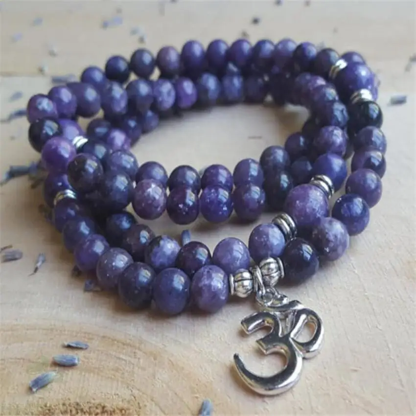 

6mm Amethyst blue Crystal Gemstone Mala Bracelet 108 Bead Unisex natural Healing Chakas Gemstone cuff Buddhist Buddhism Wrist