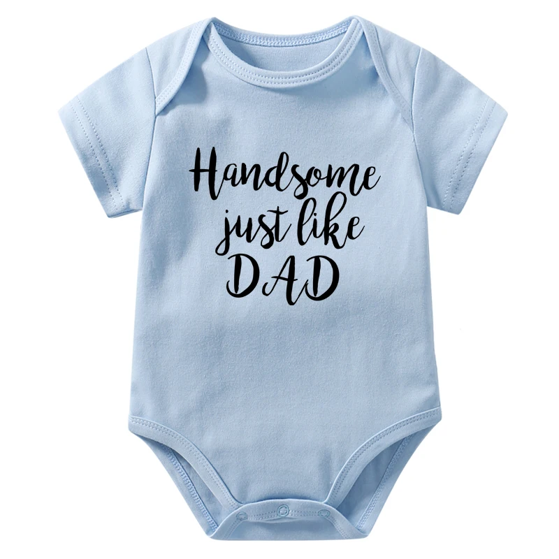 Newborn Baby Bodysuit Handsome Just Like Dad Print Funny Cotton Short Sleeve Boys Girls Romper Body Infant Onesies Cool Jumpsuit