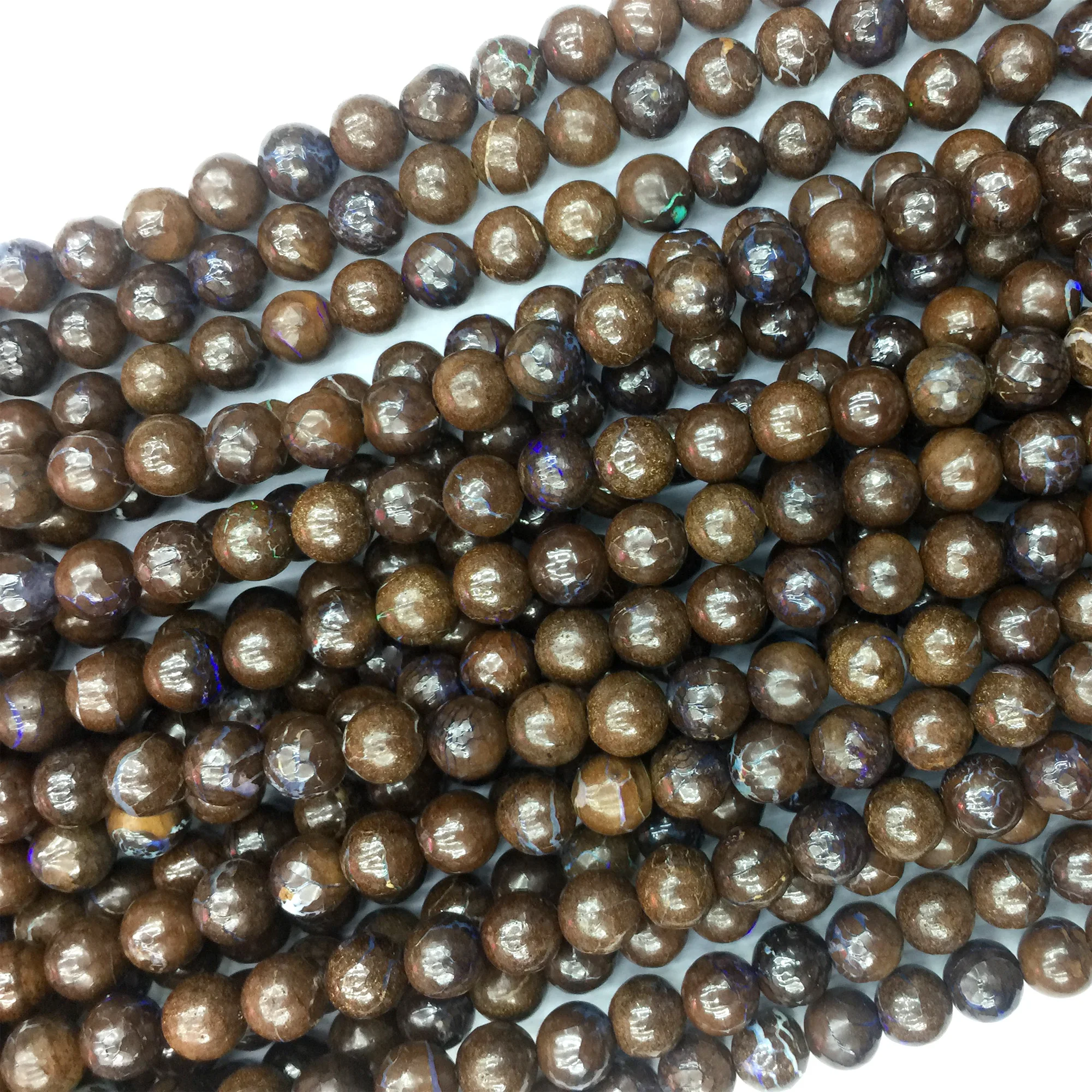 Veemake Natural Brown Australia Fire Opal Round Jewellery Loose Ball Necklaces or Bracelets Beads 06112