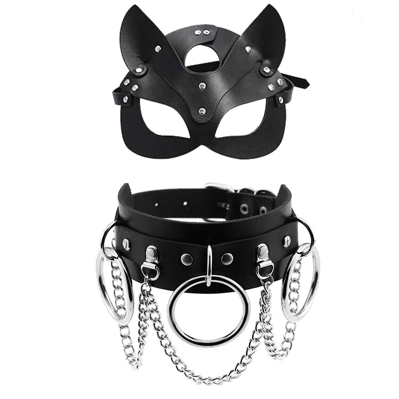 Sexy Leather Cosplay Cat Masks Women Bdsm Bondage Collar Fetish Halloween Masquerade Carnival Party Sex Toys for Couples Women