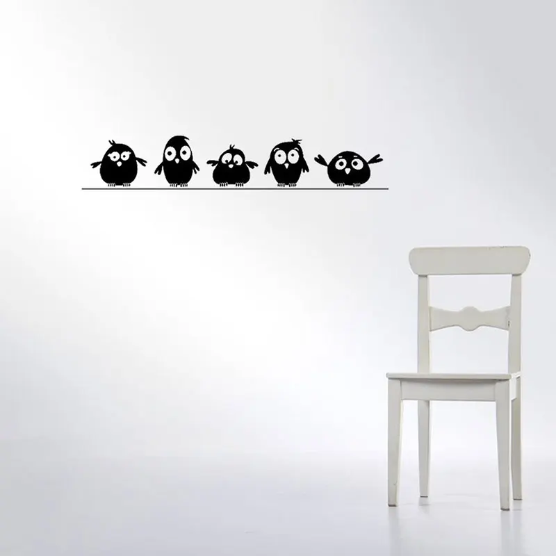 Cute 5 Little Birds on the Wire Wall Stickers Door Stickers for Kids Room Living Room Art Decals Cartoon Animal Waterproof Vinyl