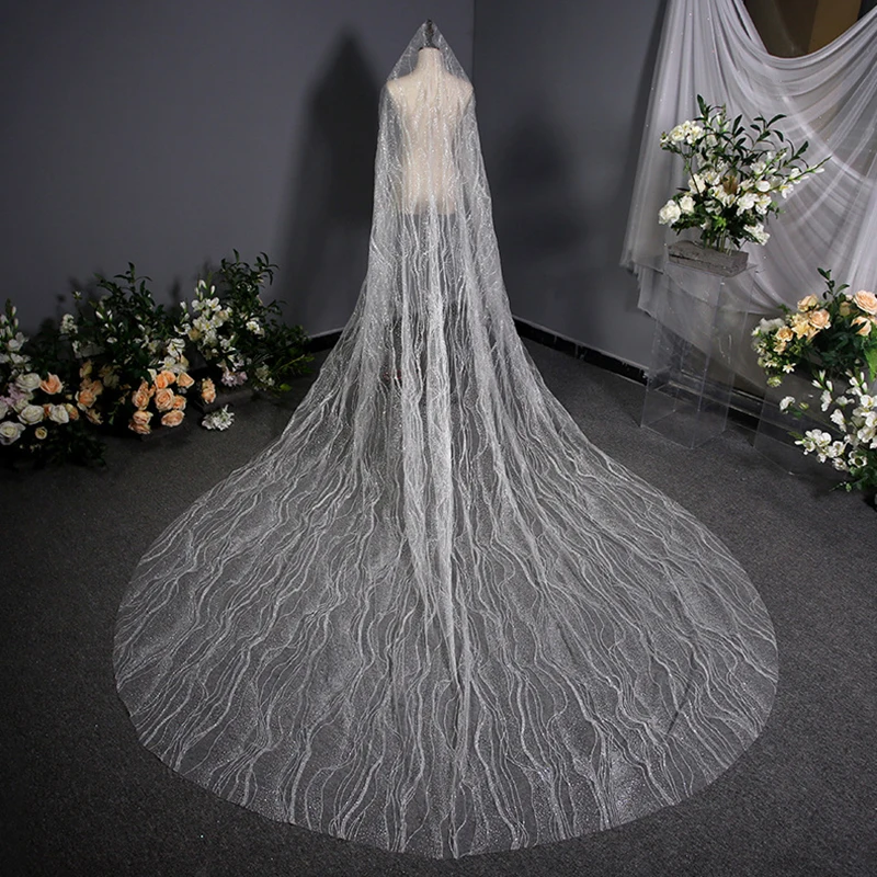 

Real Photos 3.5M Glitter New Wedding Veils Long Wedding Accessories One Layer Sparkly Mariage Bridal Headwear Velos De Novia