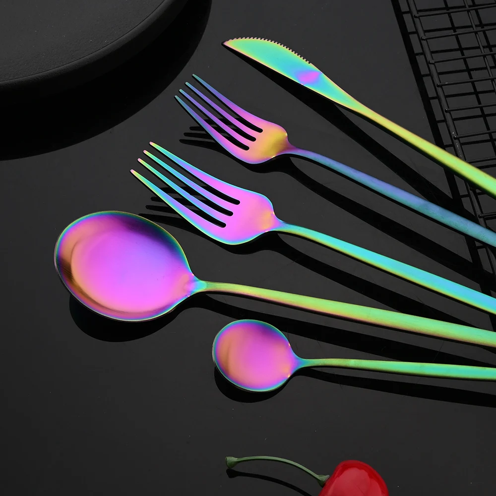 Colorful Cutlery Set Stainless Steel Tableware Dinnerware Set Kitchen Party Knife Fork Spoon Fruit Fork Accessories Silverware