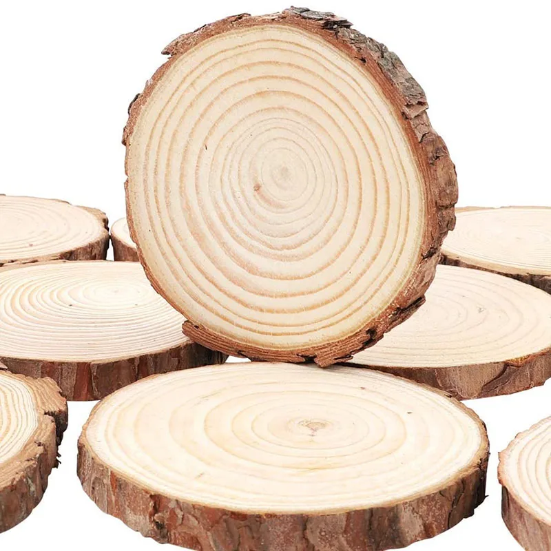 Rodajas de madera sin terminar redondas de pino Natural, círculos con discos de tronco de corteza de árbol, manualidades DIY, pintura de fiesta de boda, 3-16cm de diámetro