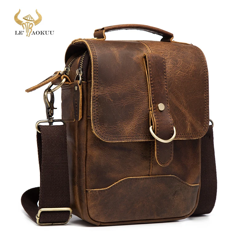 

Original Leather Male Design Casual Shoulder messenger bag cowhide Fashion 8" Tote Crossbody Mochila Satchel bag For Men 143-g