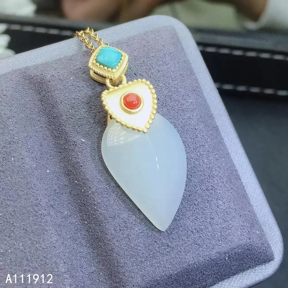 

KJJEAXCMY Fine Jewelry Natural White Jade Agate 925 Sterling Silver Women Gemstone Pendant Necklace Party Birthday Gift Marry