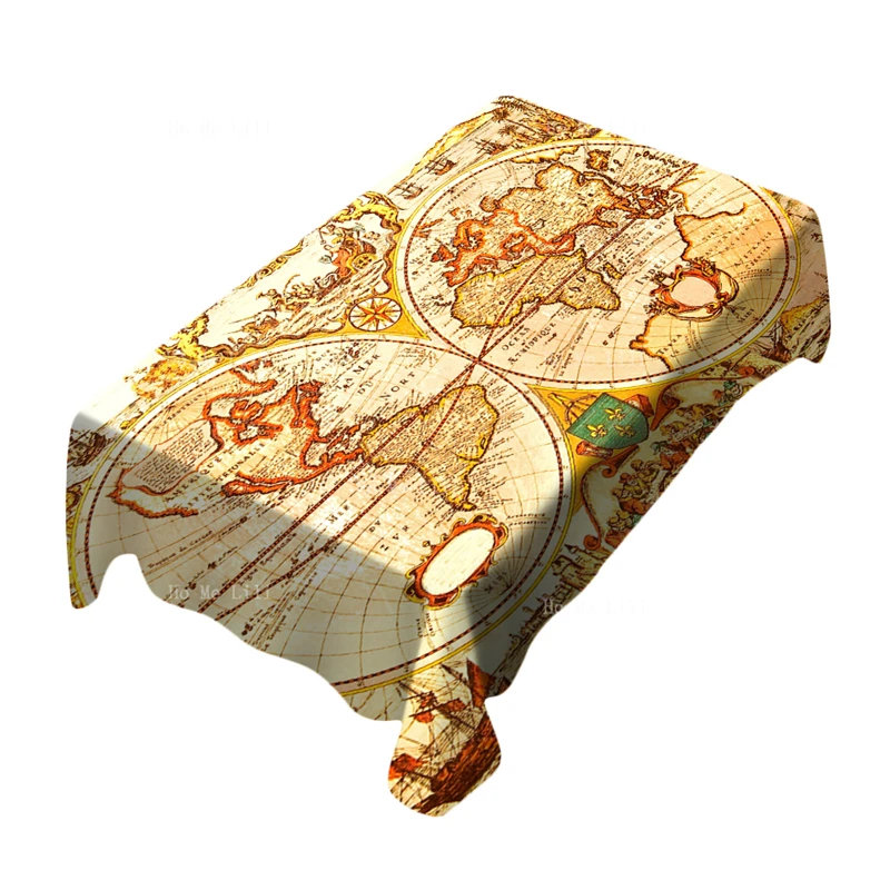 Ancient Western Map Of The World And Pirate Treasure In Bygone Times And Old Compass Rectangle Table Cloths By Ho Me Lili