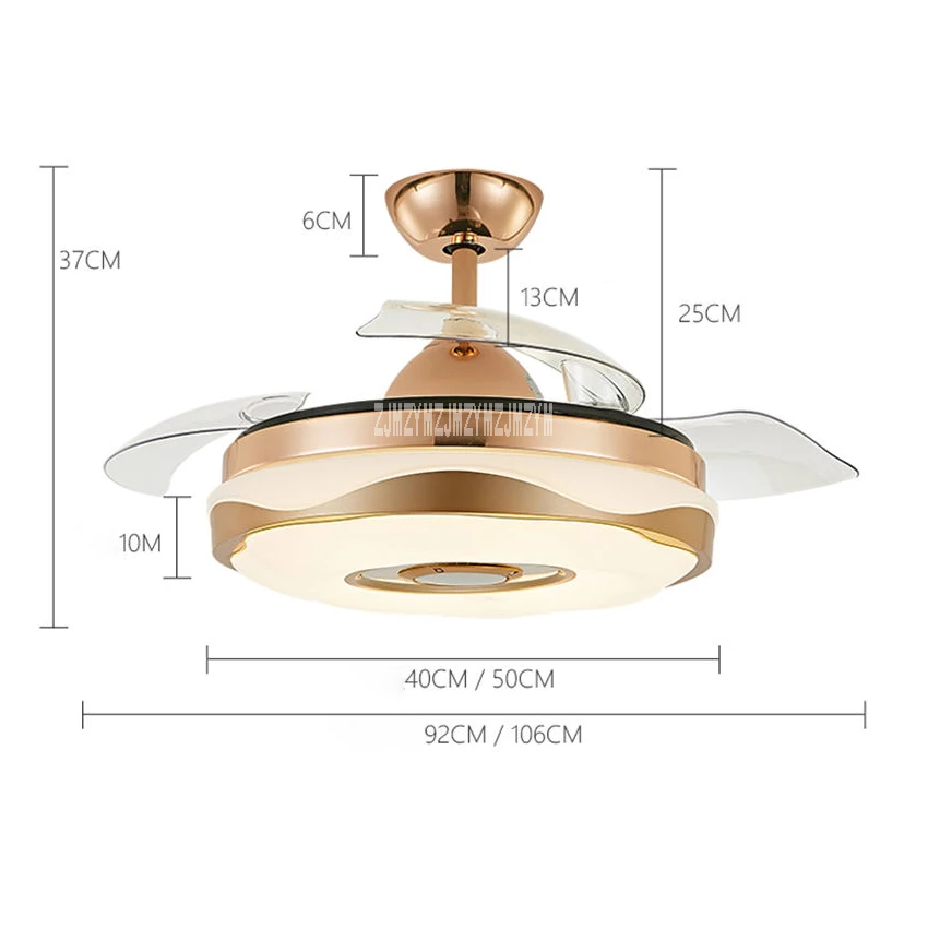 HJ-X2021 5-Gear Speed Adjustable Led Music Ceiling Light Wireless Control Invisible Fan Light Bluetooth-compatible 110V/220V