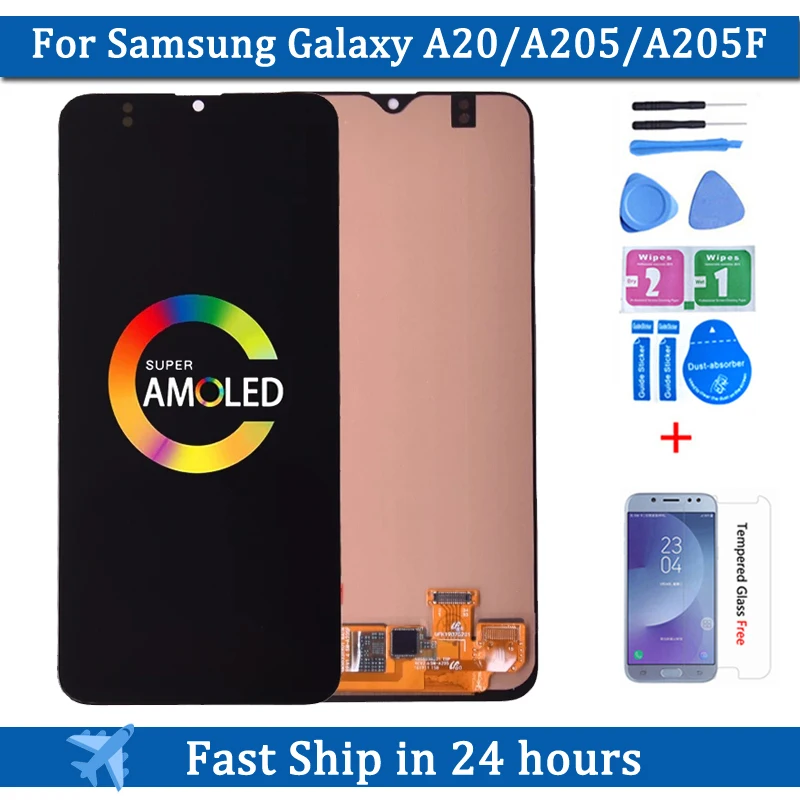 

6.4'' Super AMOLED For Samsung Galaxy A20 A205 SM-A205F A205FN LCD Display With Touch Screen Digitizer Assembly