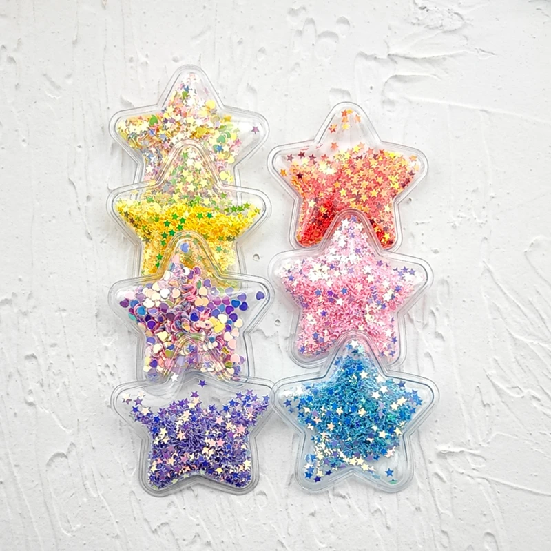 Vendita calda 14 pz/lotto 5cm stella trasparente Bling bling stella che scorre patch Appliques per i bambini fai da te Clip di capelli accessori