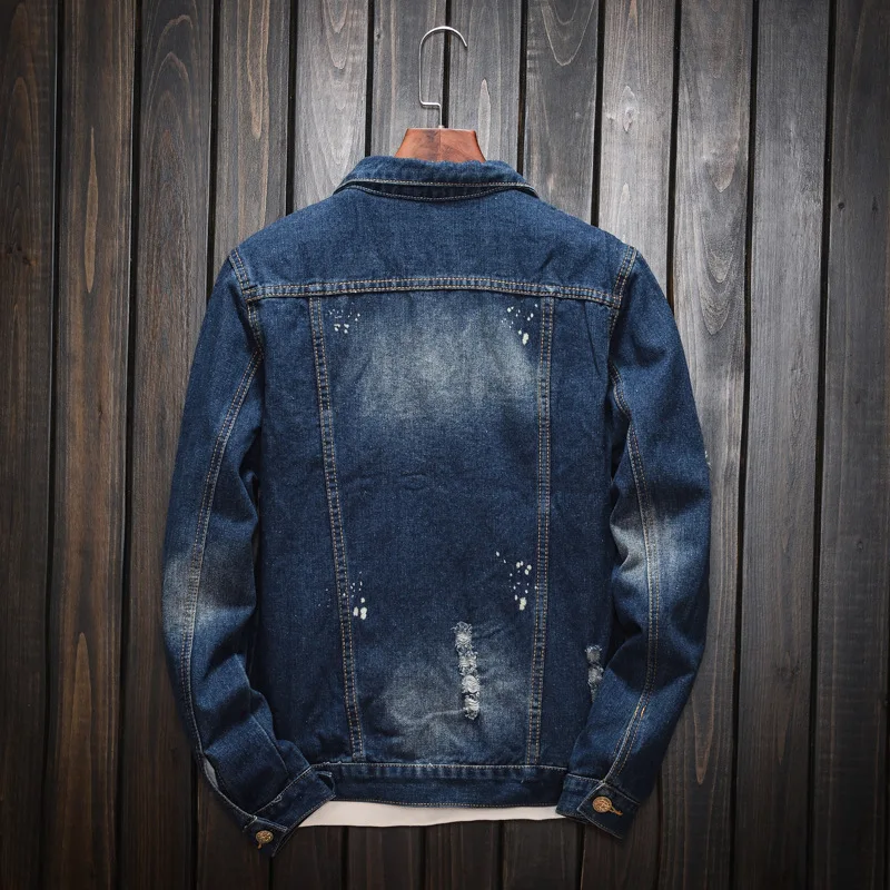 Jacket Men Blue Jeans Coat Clothing Hole Plus Size Denim Spring Autumn Young New Casual Hippie Clothes Distressed Denim Jackets