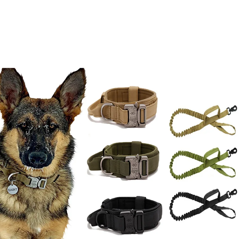 Hunting K9 Dog Collar Nylon Adjustable Military Tactical Small Large Dog Collar Leash with Handle Training Customized Pet Collar