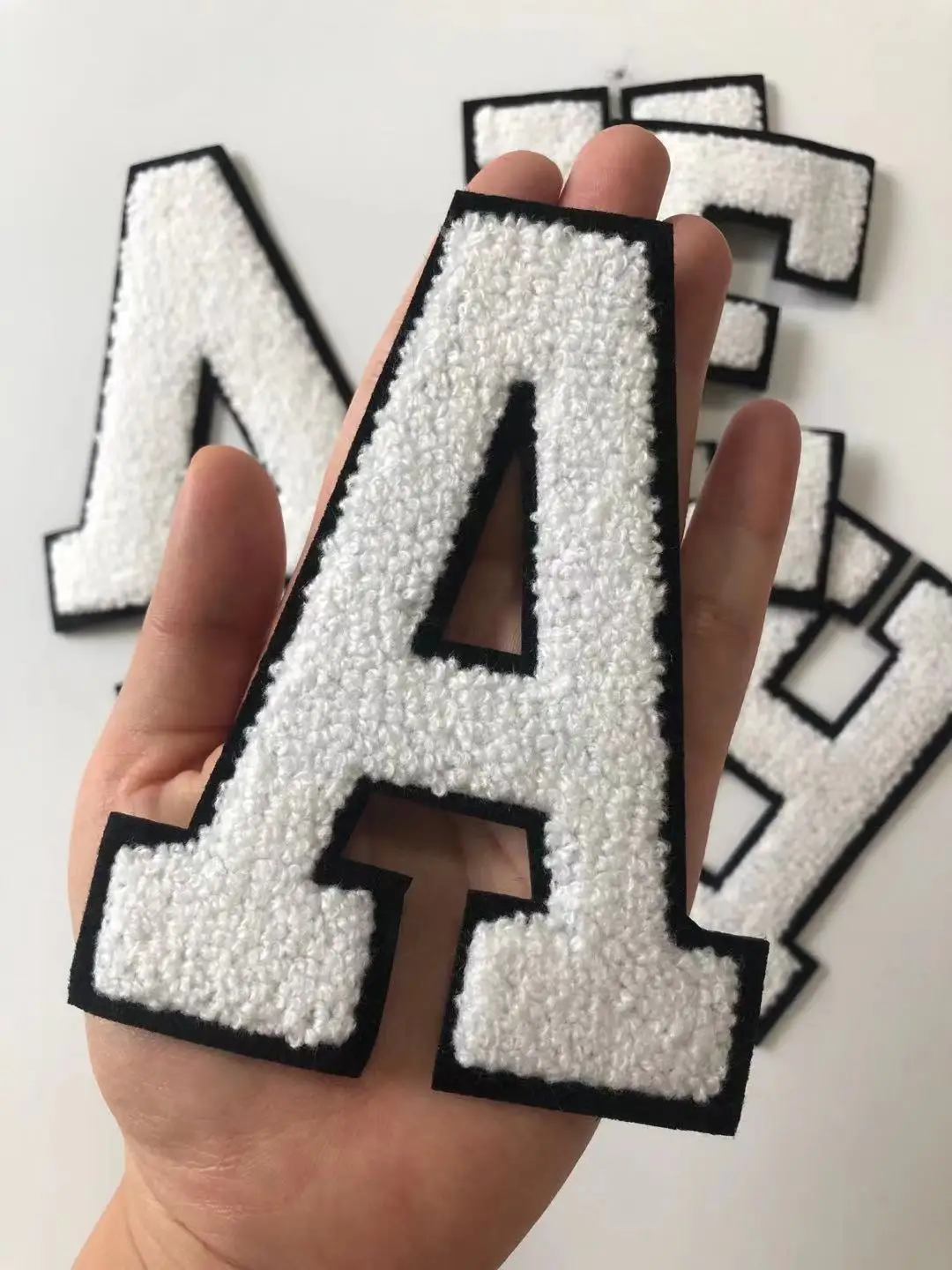 Large White Letters Chenille Embroidered Iron On Patch Applique Diy Name Badge Alphabet Patches For Kid Clothing Bag Accessories