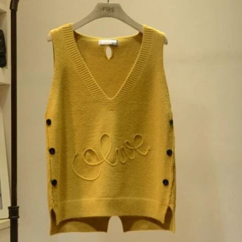 

2021 Spring Autumn Women's Knitted Button Fashion Loose Versatile Girl Leisure Student College Yellow