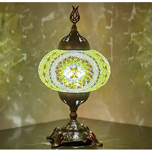 (15 Colors) Battery Operated Mosaic Table Lamp with Built-in LED Bulb, english Moroccan Handmade Mosaic Table Desk Bedside Mood