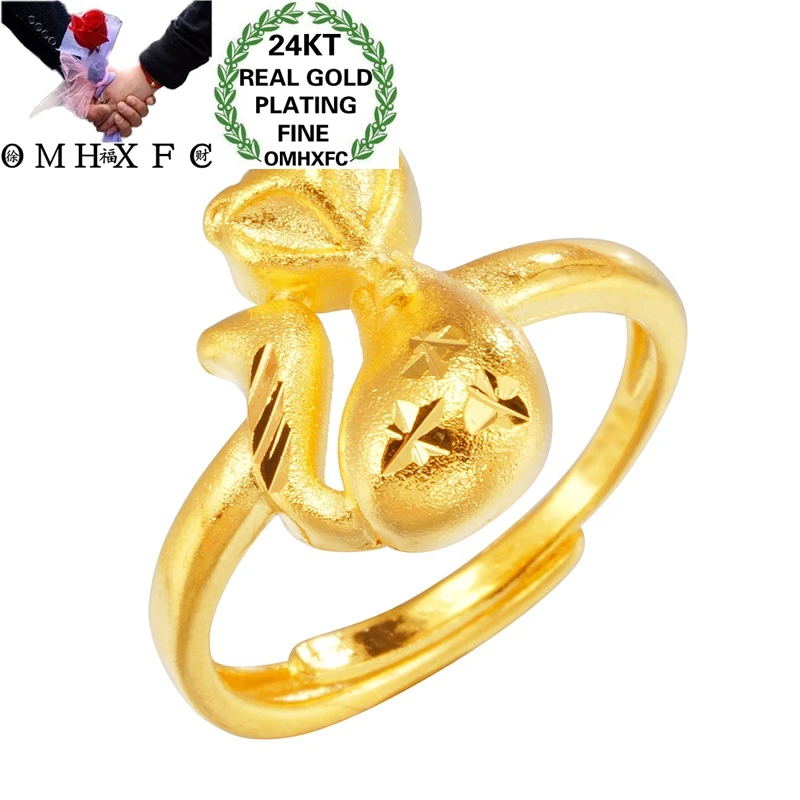 OMHXFC Jewelry Wholesale RI253 European Fashion Fine Woman Girl Party Birthday Wedding Gift Cute Fox 24KT Gold Resizable Ring