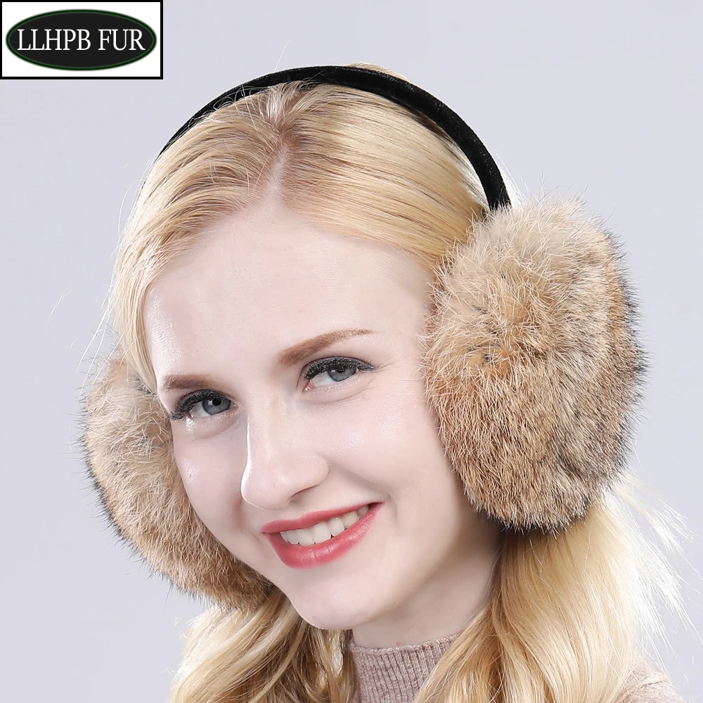 2024 Women Winter Outdoor Real Rabbit Fur Earmuffs Girls Warm Plush Rabbit Fur Earflaps Thermal Lady Natural Rabbit Fur Earmuff