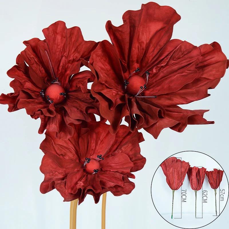 EVA Poppies Flores Artificiais Set, Casamentos de casamento, Flores de chumbo, Hotel Mall Window Layout, Fotografia Props, 3Pcs