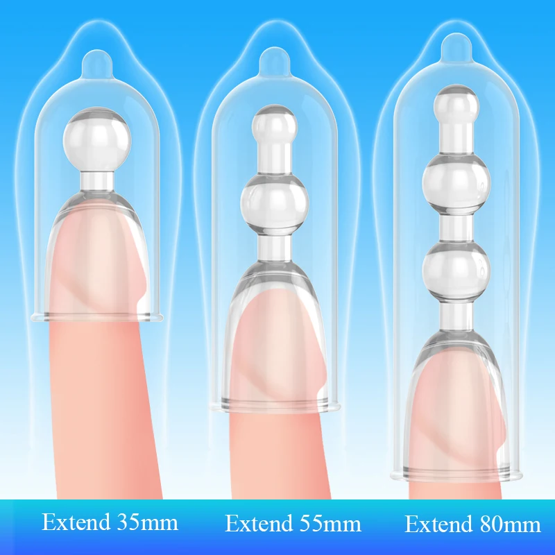 3 Sizes Reusable Condoms Lengthen Penis Enlargement Extend 3.5-8.0cm Penis Extension Sleeves Cock Extender Sex Toys for Man