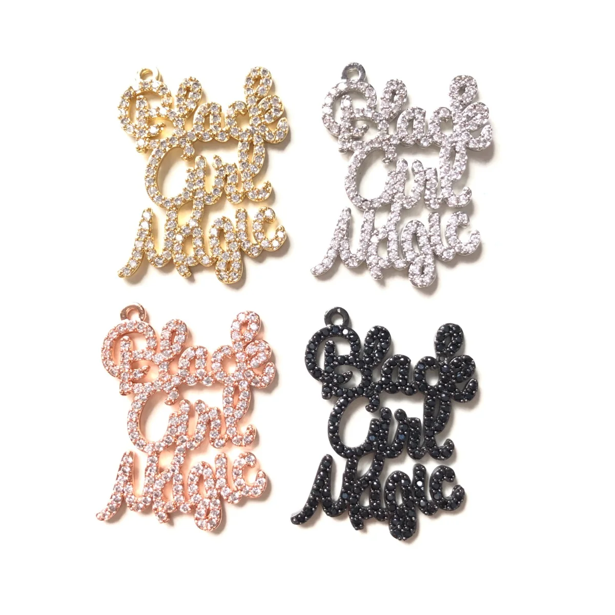 5pcs BLACK GIRL MAGIC Words Charm for Women Bracelet Girl Necklace Jewelry Making Bling Rhinestone Pave Letter Pendant Accessory