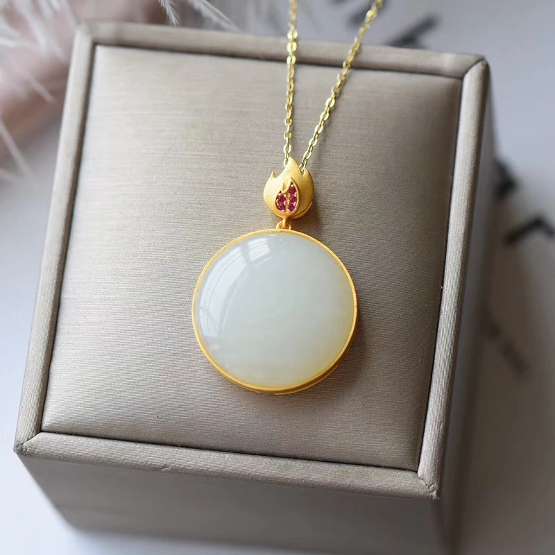 KJJEAXCMY Fine Jewelry 925 Sterling Silver Inlaid Natural White Jade Female Pendant Necklace Fashion Support Detection