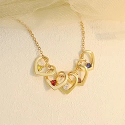PolishedPlus Custom Names Heart Shape Pendant Necklace With Birthstone Family Names Charms Necklace Jewelry Gift For Mom Women