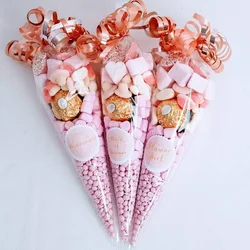 50/100pcs Plastic Candy Bag Wedding Birthday Party Favors Candy Cellophane Cone Storage Bags Baby Shower Birthday Decoration