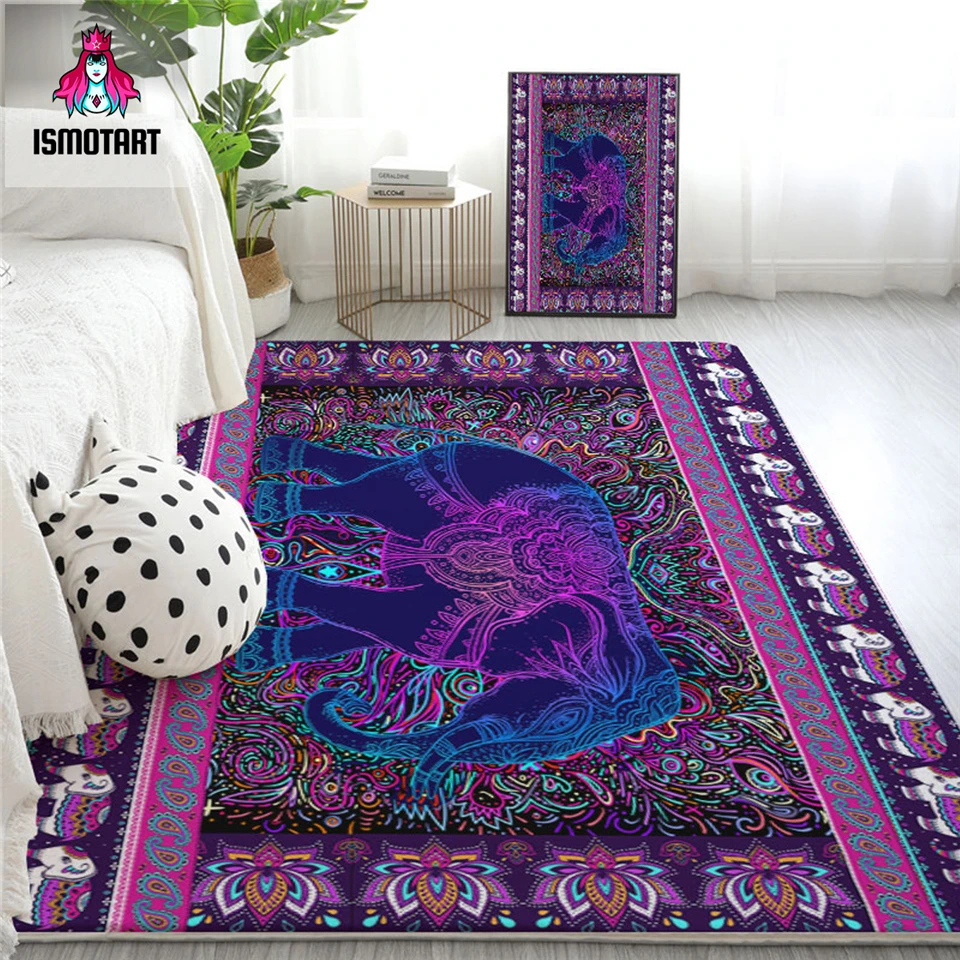 

Elephant by Ismot Esha Carpets For Living Room Purple Floor Mat Paisley Psychedelic Center Rug 152x244cm Flower Boho Alfombra