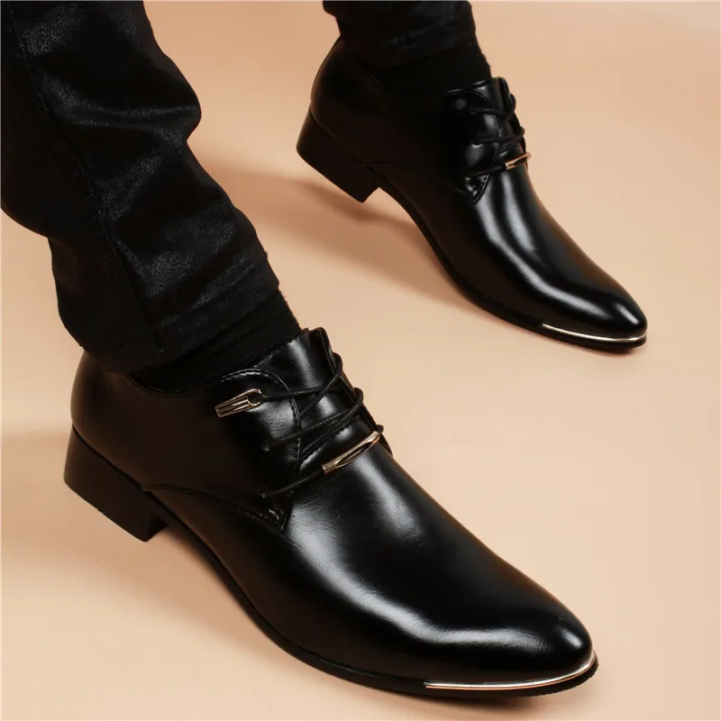 Men\'S Leather Formal Shoes Lace Up Dress Shoes Oxfords Fashion Retro Shoes Elegant Work Footwear Men Dress Shoes