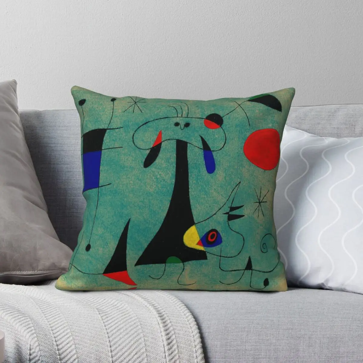 Joan Miro Personnage Chien Oiseaux Square Pillowcase Polyester Linen Velvet Creative Zip Decor Room Cushion Case 18