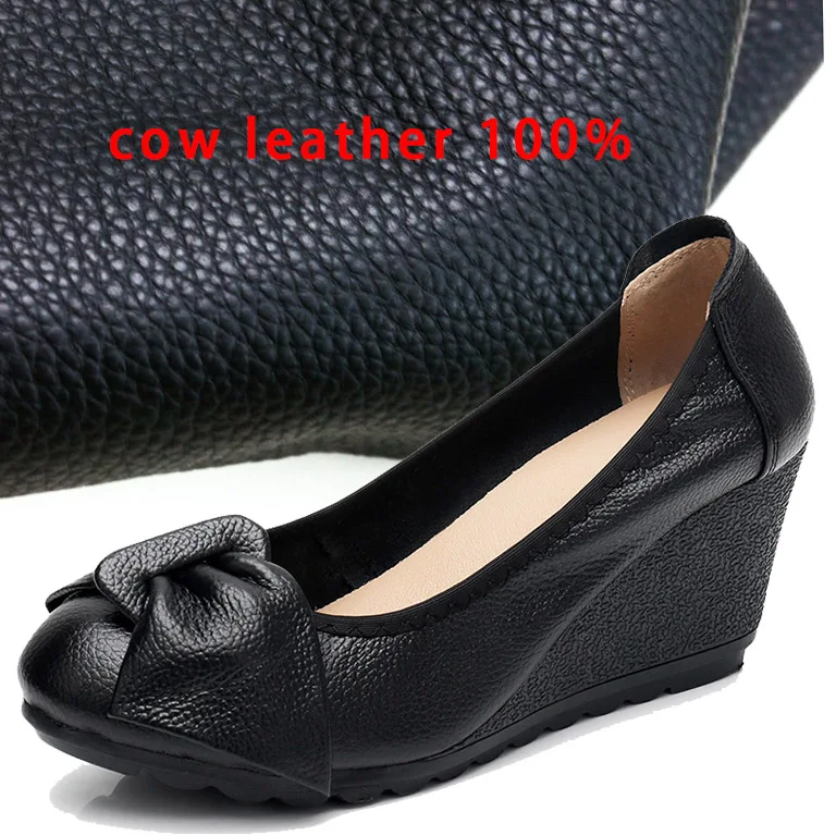 LIHUAMAO Cow Leather wedges shoes women high heel slingback platform pumps comfortbale skid resistance soft party work wedding