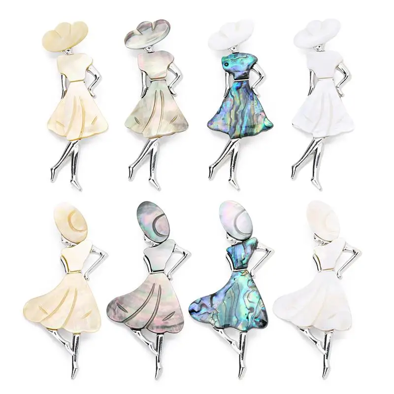 Hot Bohemian Women Natural Mother of Pearl Abalone Shell Pendant Brooch for Dual Use Charm Jewelry Findings Making DIY  broches