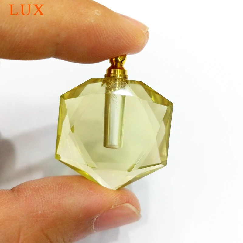 Natural Citrine Perfume Bottle Pendant, Star of David Hexagon Essential Oil Diffuser Charm for Necklace, Healing Crystal Jewelry