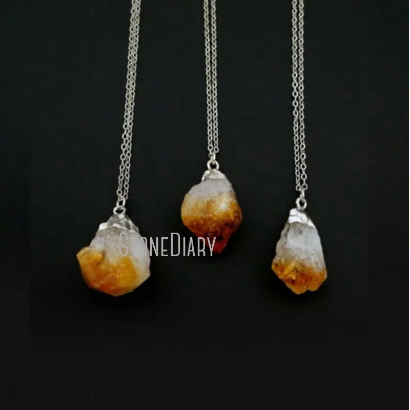 

NM24632 Healing Crystal Raw Citrine Necklace November Birthstone Silver Plated Link Chain Necklace For Women Gift