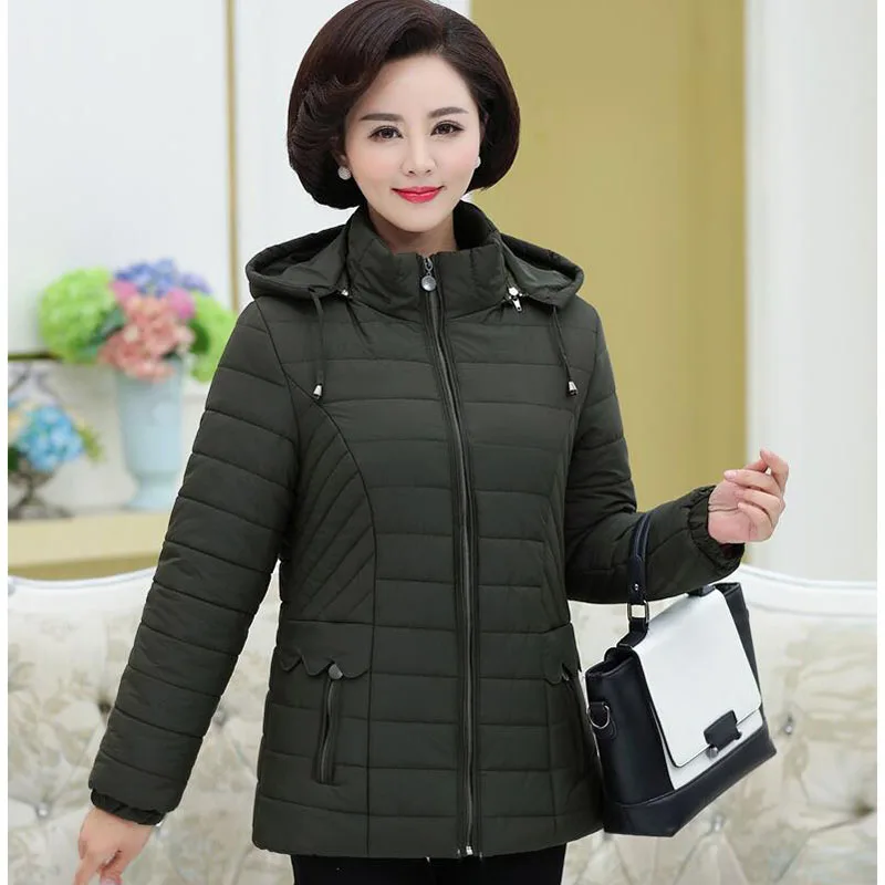 Middle-aged Women\'s Parkas Basic Jackets Autumn Winter Add Velvet Lamb Hooded Coats Cotton Winter Jacket Womens Mama Overcoat