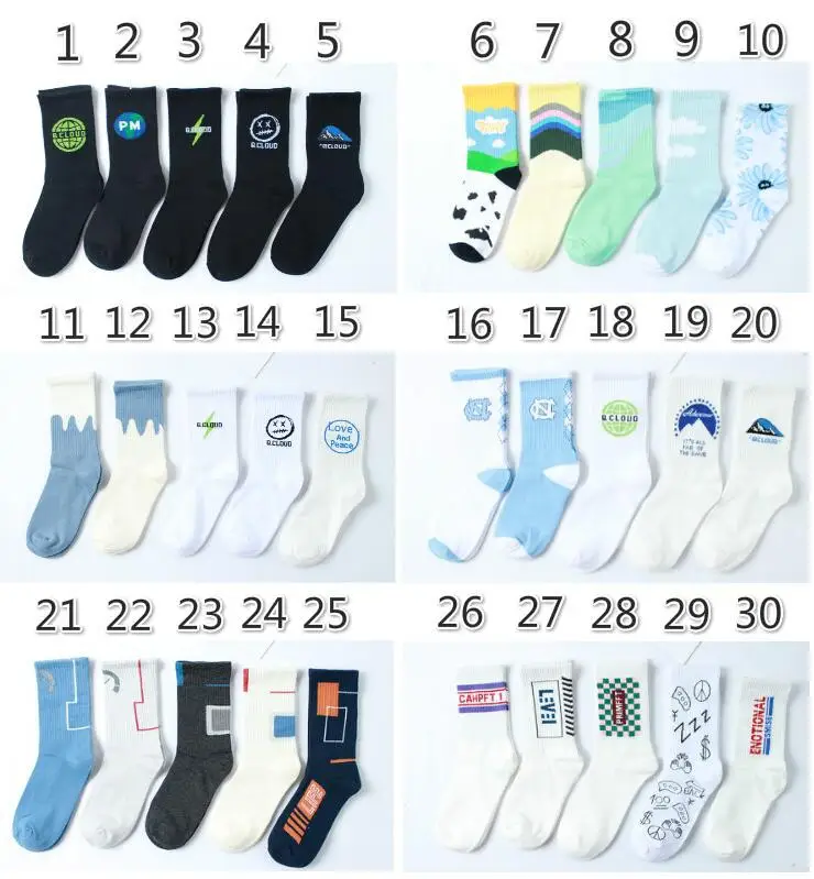 5 Pairs/Box Fashion Stock Male Tide Street Europe skateboard Tidal Youth Socks Men and Women Personality Sports Socks