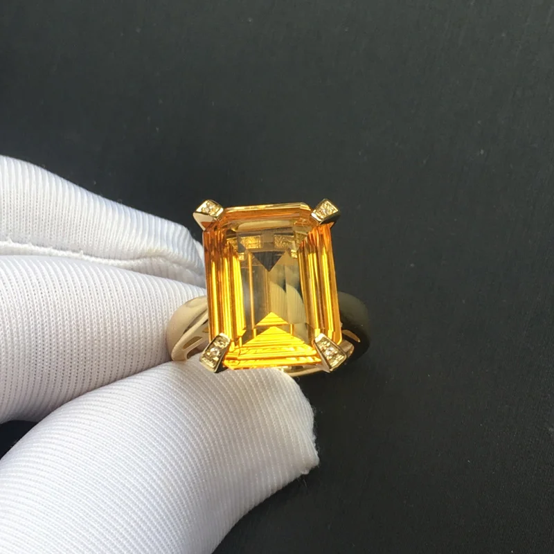 Classic 100% Natural Gemstone big Citrine Sterling Silver 925 Rings octagon Cut 8ct Fine Jewelry Women Engagement Wedding Gift