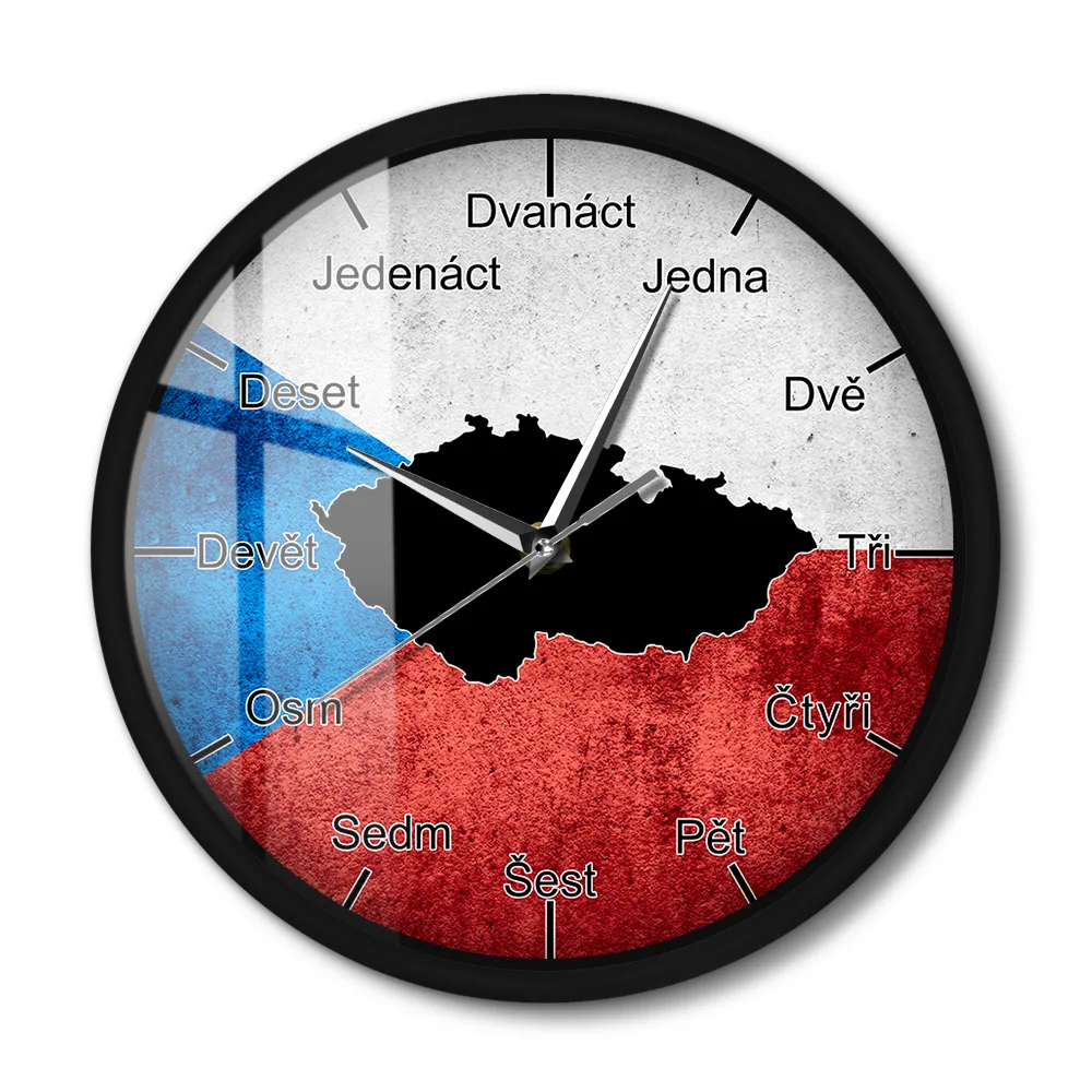 Czech Republic Map With Flag Silent Wall Clock With LED Night Light Czech Language Sound Activated Smart Wall Clock Home Decor